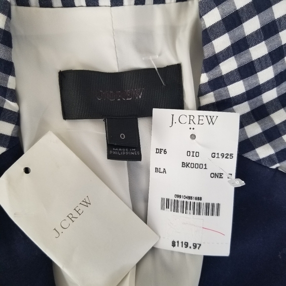 NWT J.Crew Puckered Gingham Navy White Blazer Size 0 Academia Preppy - Picture 4 of 16